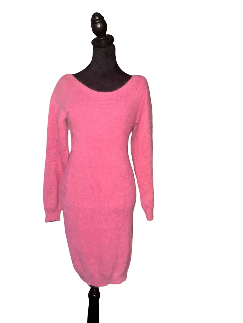 Vintage Cottage Craft Pink 70% Angora Rabbit Hair Sweater Dress S Fuzzy 90s